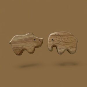 Rhino elephant wooden baby rattle set